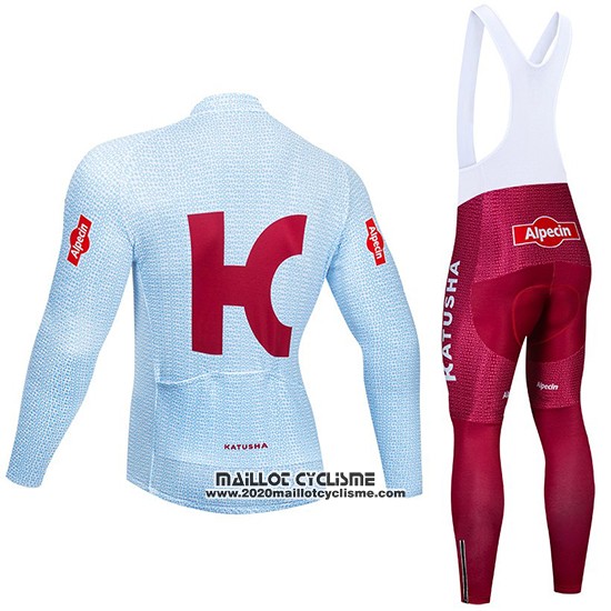 2019 Maillot Ciclismo Katusha Alpecin Lumiere Bleu Rouge Manches Longues et Cuissard